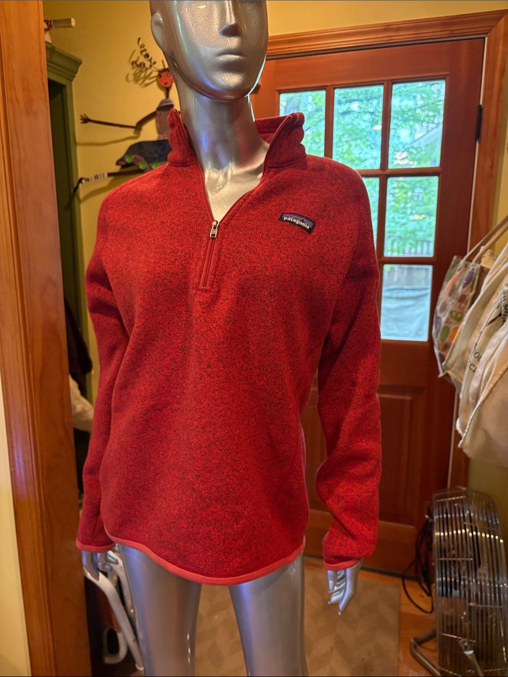 Patagonia woman’s Red Quarter-Zip Fleece Pullover side zipper pocket